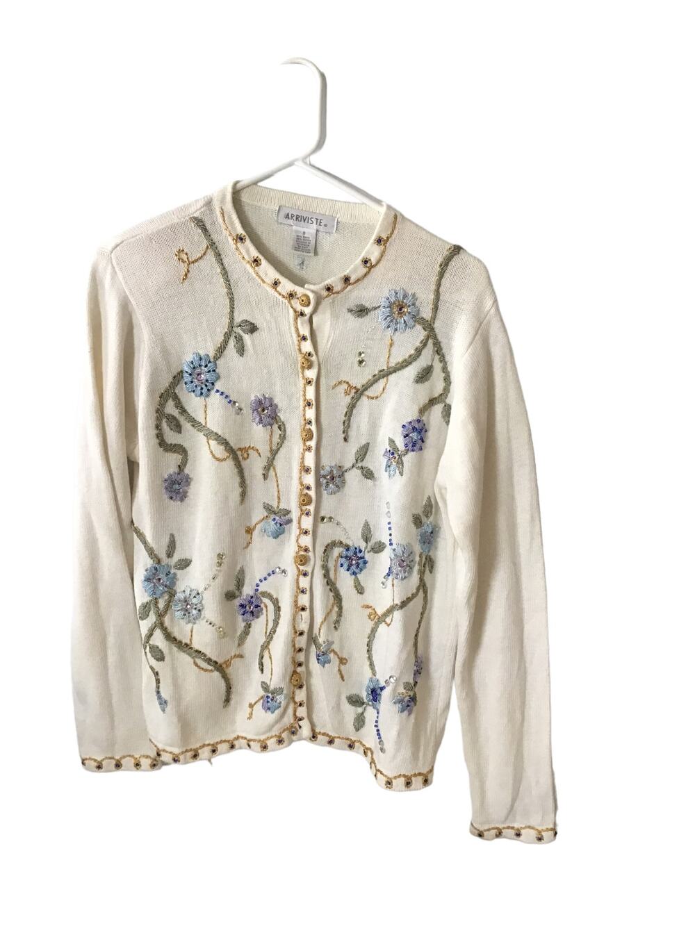 Arriviste Womens Embroidered Flower Button Up Sweater Size S
